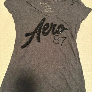 Aeropostale Gray Sequin Logo Tee